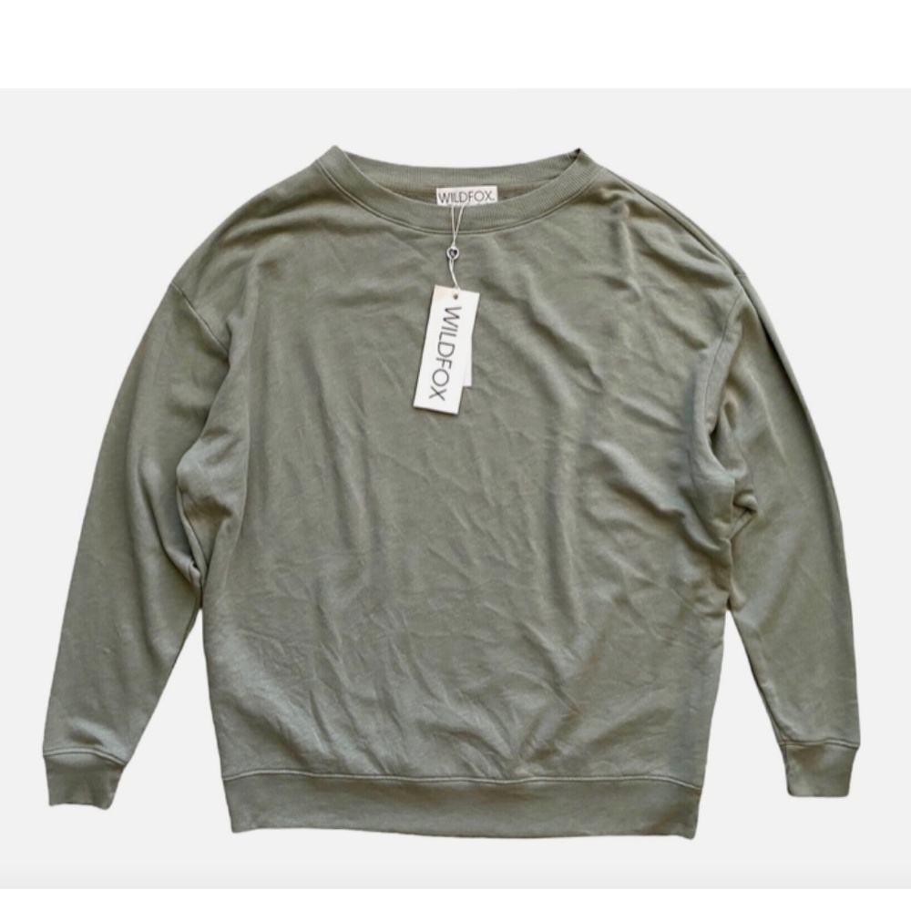 Wildfox Nwt Roadtrip Crew Neck French Terry Oversized Sweatshirt Surf Green L